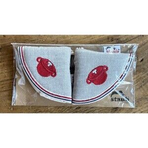 Staub Oven Mittens Cerise Knob Cover Potholders Set of 2 Kitchen Accessories NEW